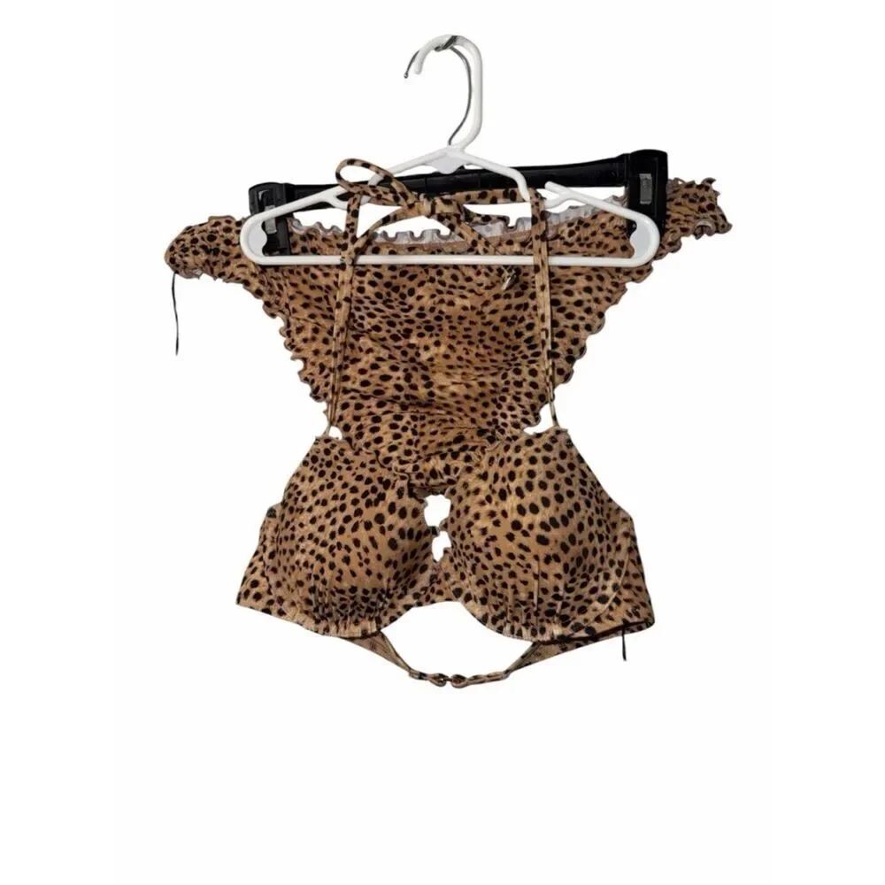 Shade & Shore Leopard Print Ruffle 2pc Bikini Set(Top 34b,Bottom Large) - Picture 4 of 9